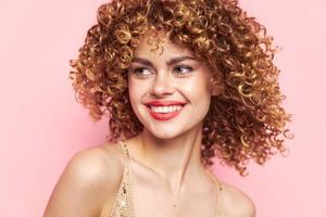 woman Smile makeup curly hair lipstick charm photo