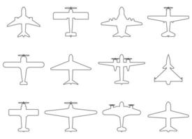 Top view of line plane icon set. Vector illustration isolated on white