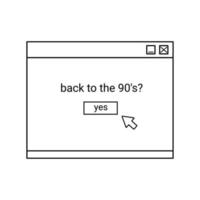 Dialog window of a computer browser. Retro user interface with message box. Vector hand-drawn illustration in doodle style. Back to the 90s.