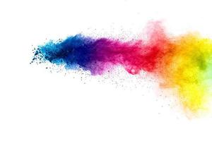 Colorful explosion for Happy Holi powder.Abstract background of color particles burst or splashing. photo