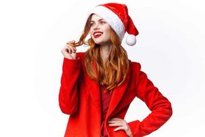 woman wearing santa costume christmas emotion posing fashion photo