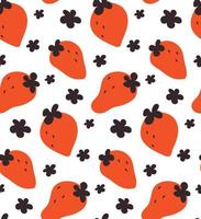 Abstract pattern strawberry with black flowers on white background. Flat berry vector