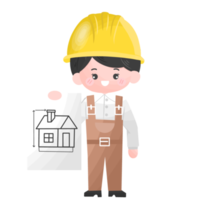 ingeniero trabajador de la construcción con plan de construcción png