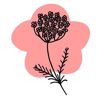 Flower in outline doodle flat style with colorful purplish brush. Simple floral element plant decorative design. Hand drawn line art. Creative sketch. Vector illustration isolated on white background.