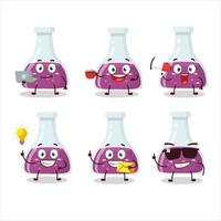 Purple potion cartoon character with various types of business emoticons vector