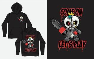 Hoodies with Character Streetwear Design, Zombie Panda with Chainsaw vector