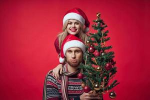 cheerful young couple christmas holiday romance together photo