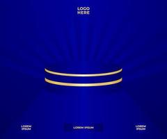 Modern Blue Podium 3D With Sunburst Background Design vector