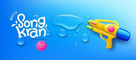 Songkran water festival thailand, water gun and water drop, banners design on blue background, Eps 10 vector illustration