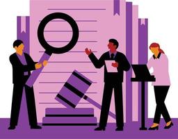 Business people with magnifier and documents. Teamwork, teamwork, cooperation concept. Vector illustration in flat style