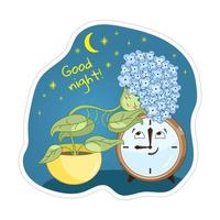 Good night sticker, cute flower in a pot asleep vector