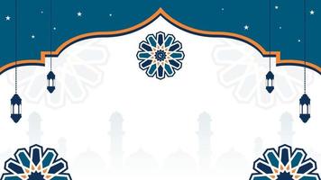 flat islamic background in blue and orange color with lantern, mandala and space for text vector