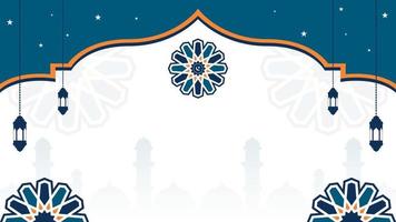 flat islamic background in blue and orange color with lantern, mandala and space for text vector