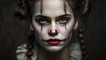 girl with clown make up dark background image photo