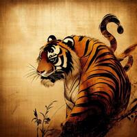 tiger chinese style art of a animal image photo