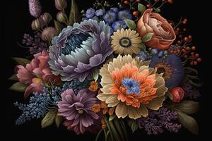 beautiful flower bouquet image on black background photo