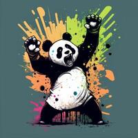 cutest panda shouting on colors background photo