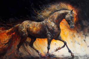 A horse made of living molten metal hooves striking photo