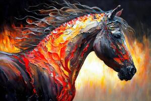 A horse made of living molten metal hooves striking colorful image photo