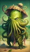 A joyful tropical punk cthulhu cartoon character photo