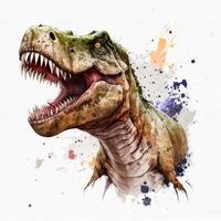 Happy T-Rex dinosaur realistic design white background generative AI photo