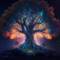 beautiful image of giant colorful tree hd surreal LED lights photo