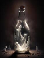 a bottle with eerie ghosts spooky dark image photo