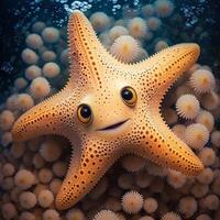 a beautiful starfish light orange color dreamy eye in sea photo