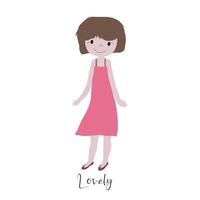 Emotion of the girl in cartoon style vector illustration. Lovely girl vector in color. Kid drawing style objects.