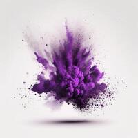 Purple particle explosion on white background photo