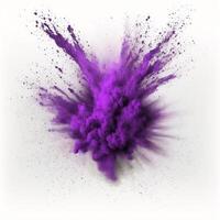 Purple particle explosion on white background photo