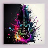 guitar glitter neon explosion in white background photo