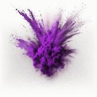 Purple particle explosion on white background photo