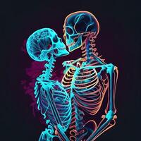 esqueleto besando, eterno amor concepto ilustración un mujer besando- generado por generativo ai foto