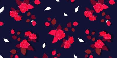 Distro style of red rose seamless pattern. Young and hype with dark blue background. Suitable for fabric clothes vector