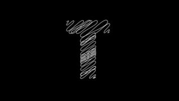 Letter T animation with scribble line in black background video