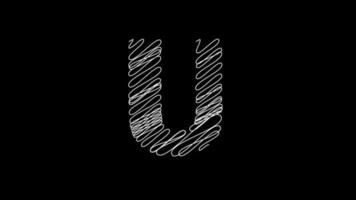 Letter U animation with scribble line in black background video