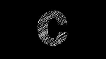 Letter C animation with scribble line in black background video