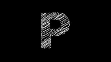 Letter P animation with scribble line in black background video