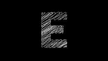 Letter E animation with scribble line in black background video