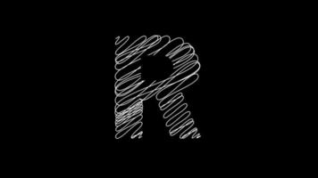 Letter R animation with scribble line in black background video