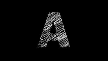 Letter A animation with scribble line in black background video
