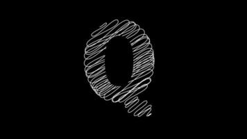 Brief q Animation mit kritzeln Linie im schwarz Hintergrund video
