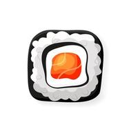 Sushi roll with nori, cream cheese and salmon. Cartoon isolated vector illustration