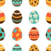 Vector easter seamless pattern. Easter eggs in flat design on white background. Egg hunt.