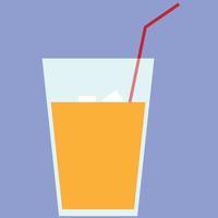 Orange juice, a glass of juice with straw, ice cubes in juice, cold drink for summer, glass of juice illustration vector, suitable for drinks menu and flyer and labels, restaurant logo and banner vector