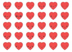Cartoon heart shape emoji with different mood vector illustration collection