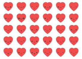 Cartoon heart shape emoji with different mood vector illustration collection