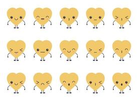 dibujos animados corazón forma emoji con diferente estado animico vector ilustración colección