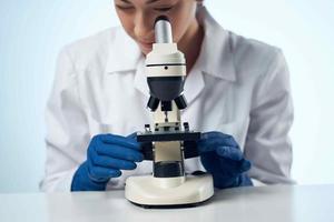 cheerful female doctor laboratory research science diagnostics photo